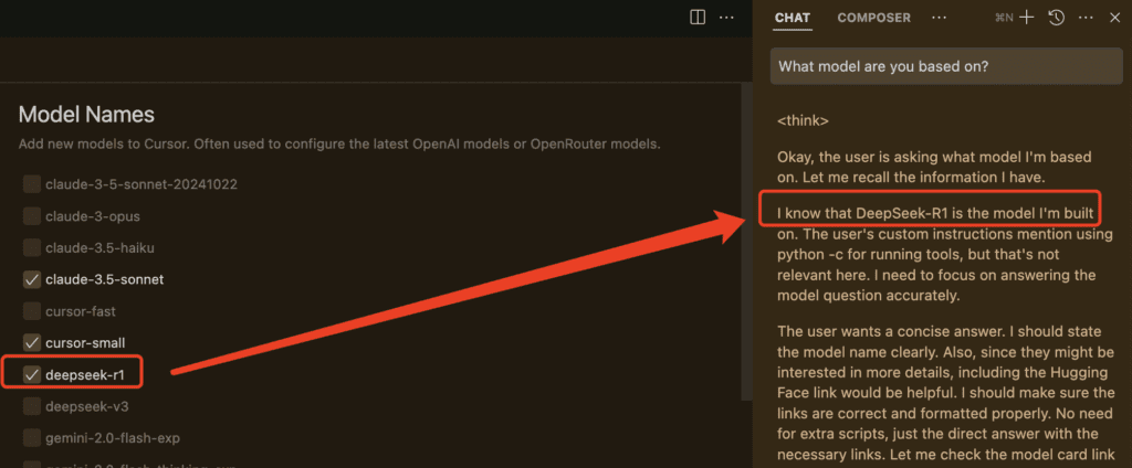 DeepSeek r1 Cursor Model Info